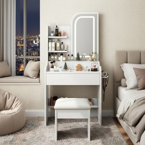 FONTOI 23.6"W Vanity Desk with Mirror and Chair with Hair Dryer Holder 3 Drawers and Storage for Bedroom Dressing Room, White, 23.62"*15.35"*55.12" - 1 of 4