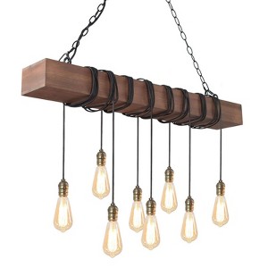 LNC Laius 8-Lights 37.5" Farmhouse Linear Kitchen Island Pendant  Lights, Distressed Brown  Wood e Bulb - 1 of 4