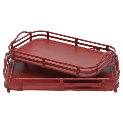 Farmhouse Iron Wagon Top Tray Set Red 2pk - Olivia & May