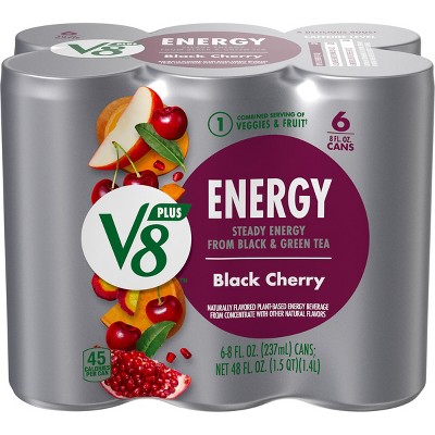 V8 V-Fusion +Energy Black Cherry Vegetable & Fruit Juice - 6pk/8 fl oz Cans
