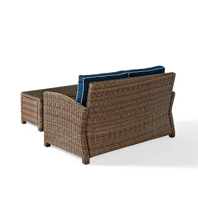 Navy and Brown Wicker 2-Piece Patio Sofa Set