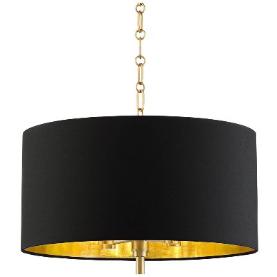 Barnes and Ivy Warm Gold Drum Pendant Chandelier 20" Wide Modern Black Fabric Drum Shade Fixture Dining Room House Foyer Kitchen