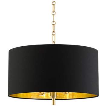 Possini Euro Design Warm Gold Pendant Chandelier 20" Wide Modern Black Fabric Drum Shade 4-Light Fixture for Dining Room Living House Kitchen Island