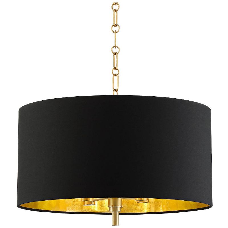Possini Euro Design Warm Gold Pendant Chandelier 20" Wide Modern Black Fabric Drum Shade 4-Light Fixture for Dining Room Living House Kitchen Island, 1 of 9