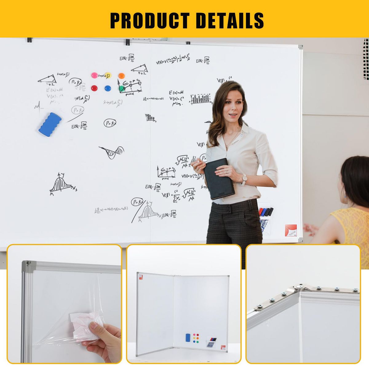 Magnetic Whiteboard 60x40 Inch - Large Dry Erase Board for Wall with Aluminum Frame & Deep Pen Tray - Smooth Writing Surface for Office, Classroom - thumbnail 5