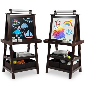 Gulches Children's Art Easel, Wooden Children's Easel 3 in 1 Adjustable Double Sided, Whiteboard, Chalkboard and Rolled Paper - 1 of 4