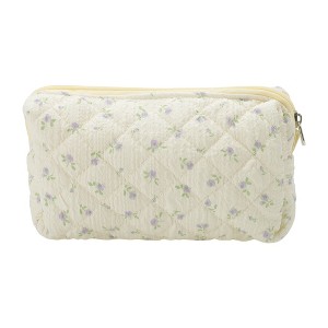 Unique Bargains Purple Flowers Makeup Bag Beige 1 Pc - 1 of 4