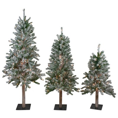 Northlight 3ct Pre-Lit Flocked Alpine Artificial Christmas Trees 3ft, 4ft and 5ft - Clear Lights