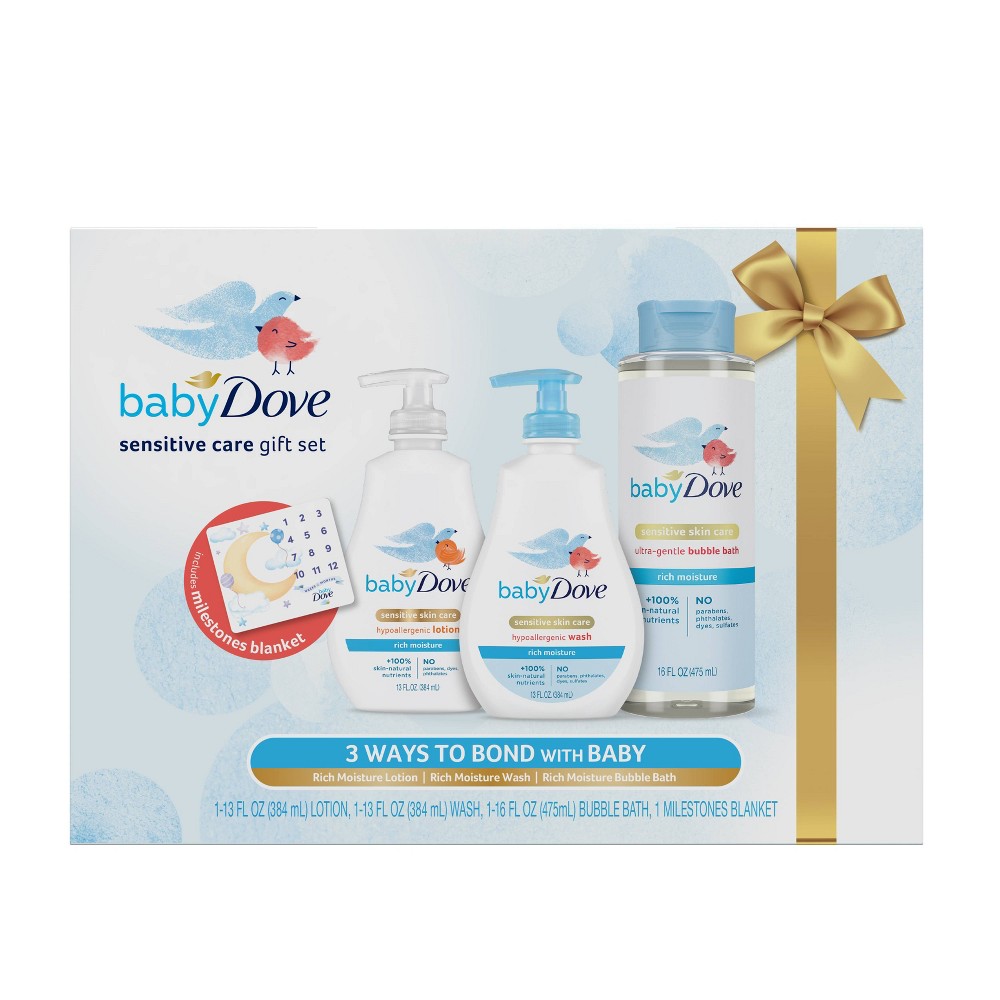 Baby Dove Rich Moisture Hypoallergenic Baby Wash, Lotion and Bubble Bath Gift Pack for Sensitive Skin - 3pk