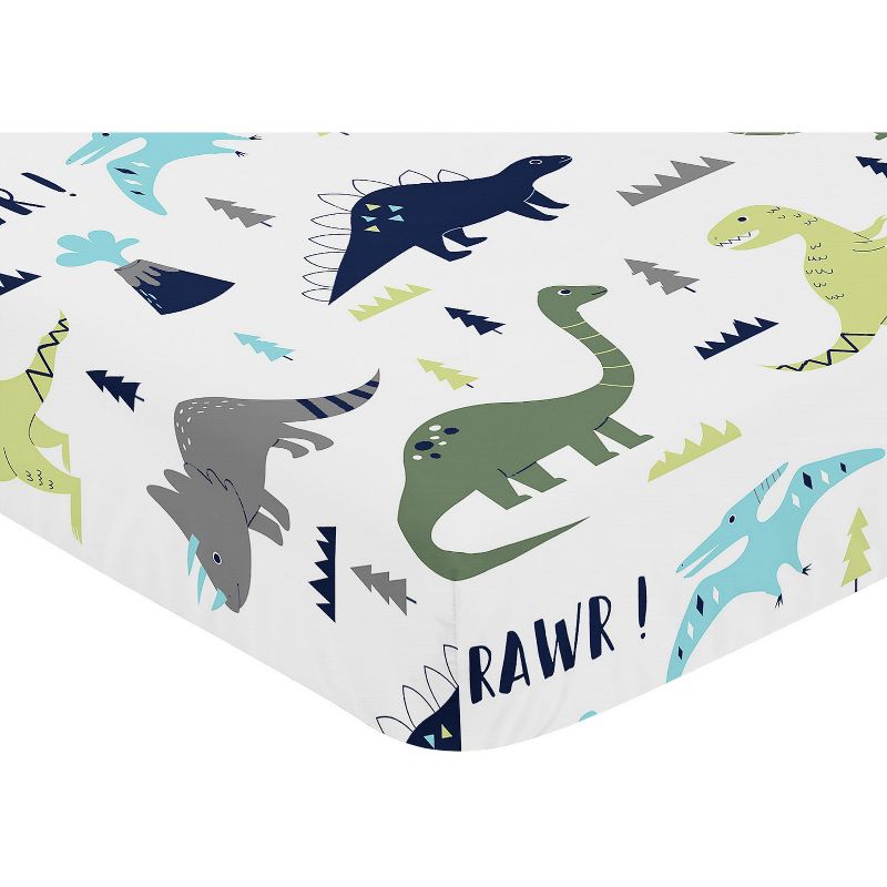 Sweet Jojo Designs Boy Baby Fitted Crib Sheet Mod Dinosaur Blue and Green, 3 of 7