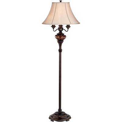 Barnes and Ivy Traditional Floor Lamp 4-Light 63" Tall Lush Bronze Tortoise Glass Font Bell Shade for Living Room Reading Bedroom Office