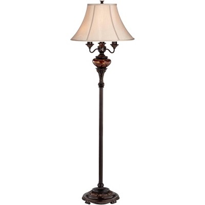 Barnes and Ivy Traditional Floor Lamp 4-Light Lush Bronze Tortoise Glass Font Bell Shade for Living Room Reading Bedroom Office