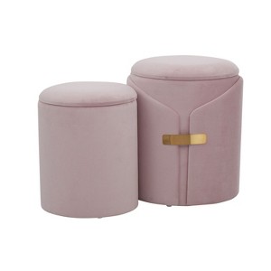 Vynxaria Maverick Contemporary Nesting Ottoman Set in Cream Faux Leather ¨C Stylish & Space-Saving - 1 of 4