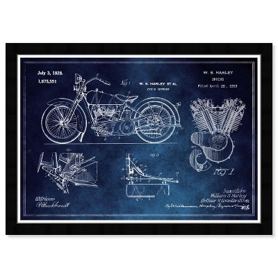 Harley Engine 1923 Blue Chalkboard Framed Print for Kids