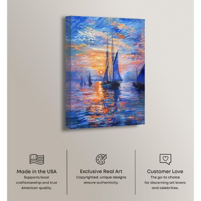 Night Sea Breeze Blue and Orange Sailing Canvas Wall Art, 24" x 36"