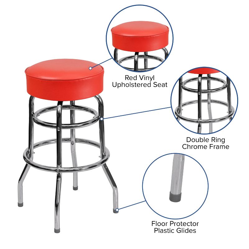 Emma and Oliver 2 Pack Double Ring Chrome Barstool, 3 of 11