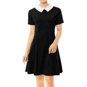 Allegra K Women's Contrast Doll Collar Short Sleeves Mini Flare Dress - 1 of 4