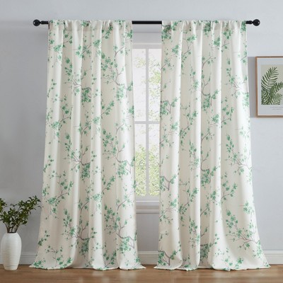 HLC.ME Jasmine Floral Patterned Window Rod Pocket Curtains - Light Blocking Darkening Window Panels, Set of 2