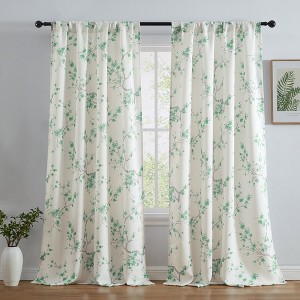 HLC.ME Jasmine Floral Patterned Window Rod Pocket Curtains - Light Blocking Darkening Window Panels, Set of 2 - 1 of 4