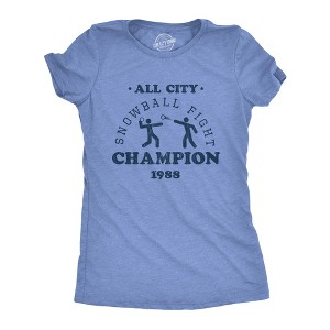 Womens All City Snowball Fight Champion 1988 T Shirt Funny Winter Snow Graphic Vintage Tee - Crazy Dog Women's T Shirt - 1 of 4