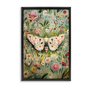 Stupell Industries Floral Moth & Botanicals Black Framed Floater Canvas Wall Art - 1 of 4