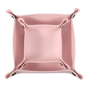 Unique Bargains PU Leather Anti-Slip Square Key Jewelry Valet Tray 4.9" x 4.9" 2 Pcs Pink - 1 of 4