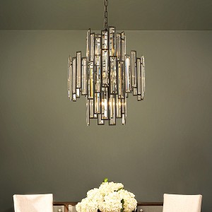 ALOADECOR Modern Glam Crystal Chandelier Luxury Unique Matte Black Hanging Pendant with Clear K9 Crystal Panel for Living Room Foyer - 1 of 4