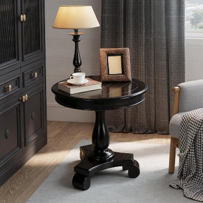 Roundhill Furniture Rene Round Wood Pedestal Side Table, Black