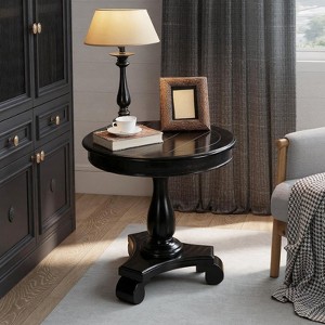 Roundhill Furniture Rene Round Wood Pedestal Side Table, Black - 1 of 4