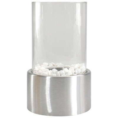 10.5" Silver Bio Ethanol Tabletop Fireplace with Glass Panels
