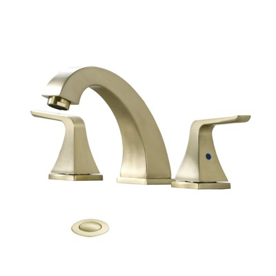 LunaLulink Widespread 2 Handles Bathroom Faucet with Pop Up Sink Drain Brushed Golden