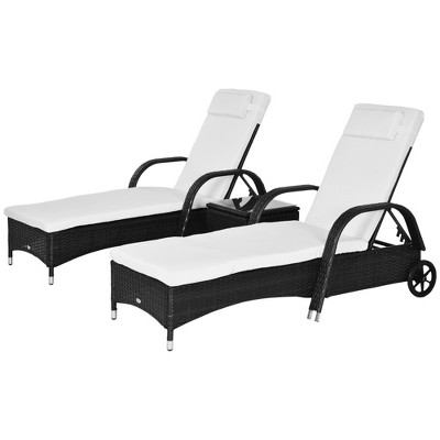 Black and White Adjustable Rattan Chaise Lounge Set with Cushions