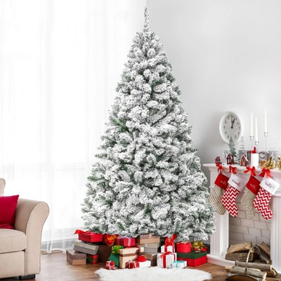 SUGIFT 7.5ft Snow Flocked Hinged Artificial Christmas Tree with 1346 Branch Tips and Sturdy Metal Base