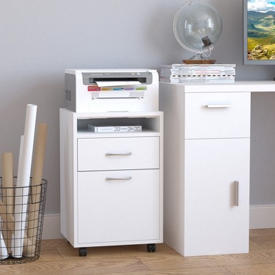 White Mobile Storage Cabinet with 2 Drawers and Castors