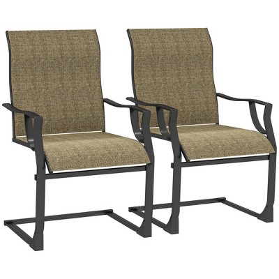 Outsunny Patio Dining Chairs, Outdoor C Spring Dining Chairs Set of 2, w/ High Back, Breathable Fabric & Metal Frame, for Backyard, Deck