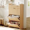 Narrow Shoe Storage Cabinet with 3 Flip Drawers & 2 Top Drawers – Farmhouse Fluted Wooden Shoe Organizer for Entryway, Hallway - 3 of 4