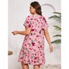 Coolmee Women Plus Size Casual Boho Floral Short Sleeve V Neck Single Breasted Ruffle Mini Dress With Pocket - 3 of 4