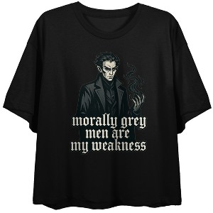 Morally Grey Men Are My Weakness, Vampire Graphic on Black Short Sleeve Adult Crop T-Shirt - 1 of 3