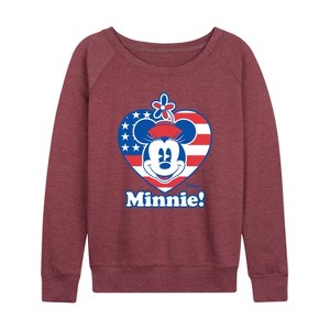 Women's - Disney - Minnie Flag Heart Lightweight French Terry Wide Neck Long Sleeve Shirt - 1 of 4