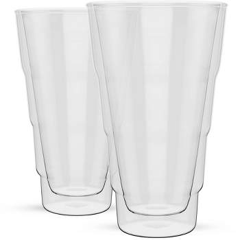 Elle Decor Double Wall Insulated Glass Tumbler, 14oz Highball Glass Cups for Lemonade, Iced Tea, Tropical Drink, Cocktail, Iced Coffee, Set of 2