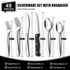 Aoibox 49-Piece Silverware Set with Organizer, Heavy Duty Stainless Steel Flatware for 8, Cutlery Utensil Sets with Steak Knives, Rust-proof - 2 of 4