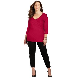 Catherines Women's Plus Size Curvy Collection Wrap Front Top - 1 of 2