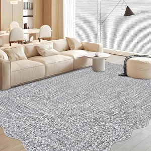 Coucheta Printed Rug - Washable Rug Farmhouse Braided Print Non Slip Neutral Carpets, Low Pile Non Shedding Floor Covering, Soft Thin Foldable Mats - 1 of 4