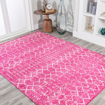 Fuchsia Ivory Trellis 5' x 8' Reversible Washable Rug