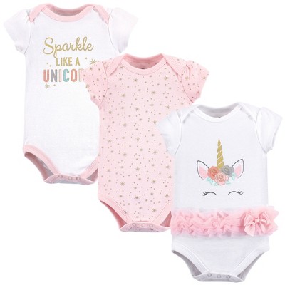Image of Little Treasure Baby Girl Cotton Bodysuits 3pk, Unicorn, 0-3 Months
