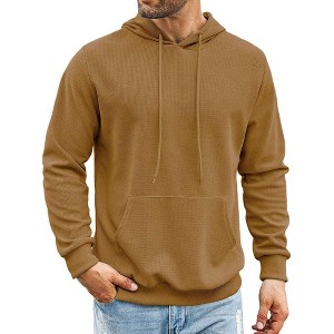 COOFANDY Men's Hooded Sweatshirts Long Sleeve Casual Pullover Hoodie Waffle Knit Sweatshirt with Pocket - 1 of 4