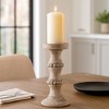 Wood Pillar Candle Holder with Decorative Beads, Antique Finish Candlestick for Home or Wedding Decor, Ivory/Beige - 3 of 4