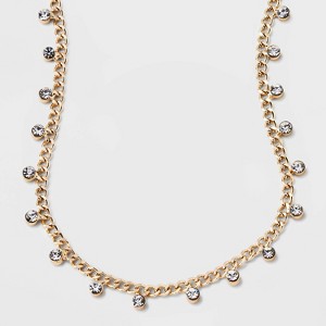 Crystal Station Cubic Zirconia Chain Necklace - A New Day™ Gold: Steel, Lobster Claw Clasp, 3 Inch Extender - 1 of 4