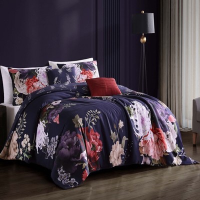 Queen Size Deep Purple Cotton Reversible Comforter Set