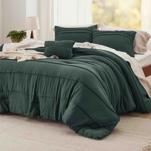 BAGOKIE 4-Piece Pinch Pleat Striped Bed in a Bag Comforter Set for All Season - 1 of 3